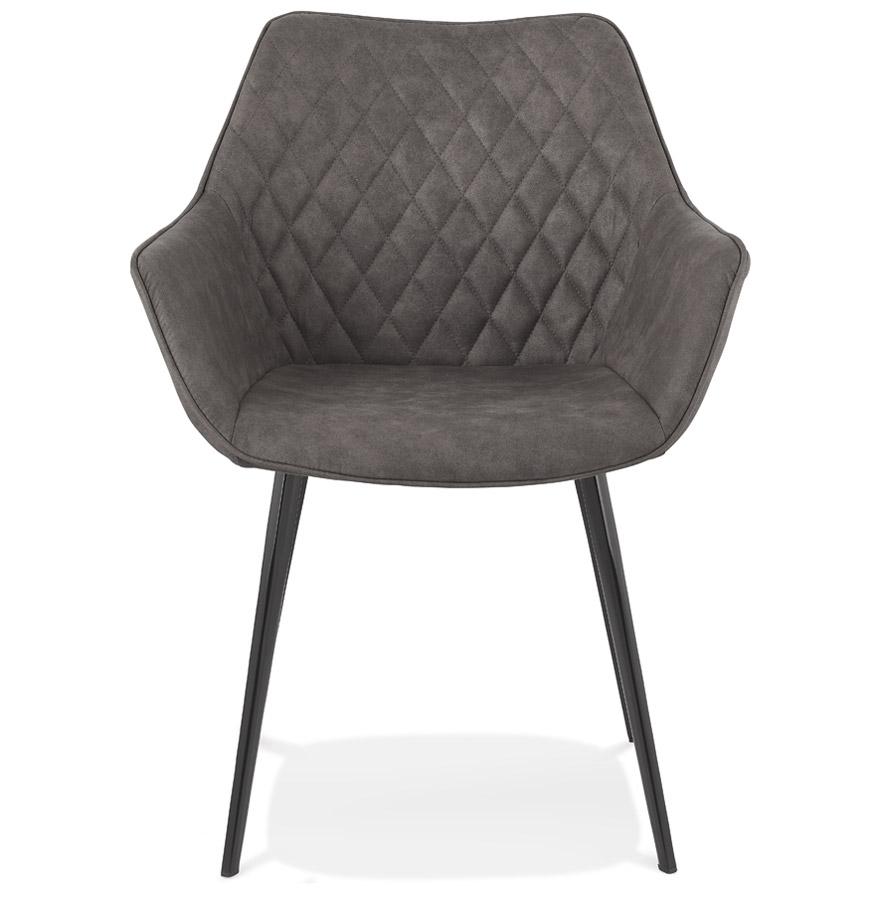 Kokoon Design Chair With Embossed 'CHIGI' Armrests In Dark Gray Microfiber And Black Metal Legs