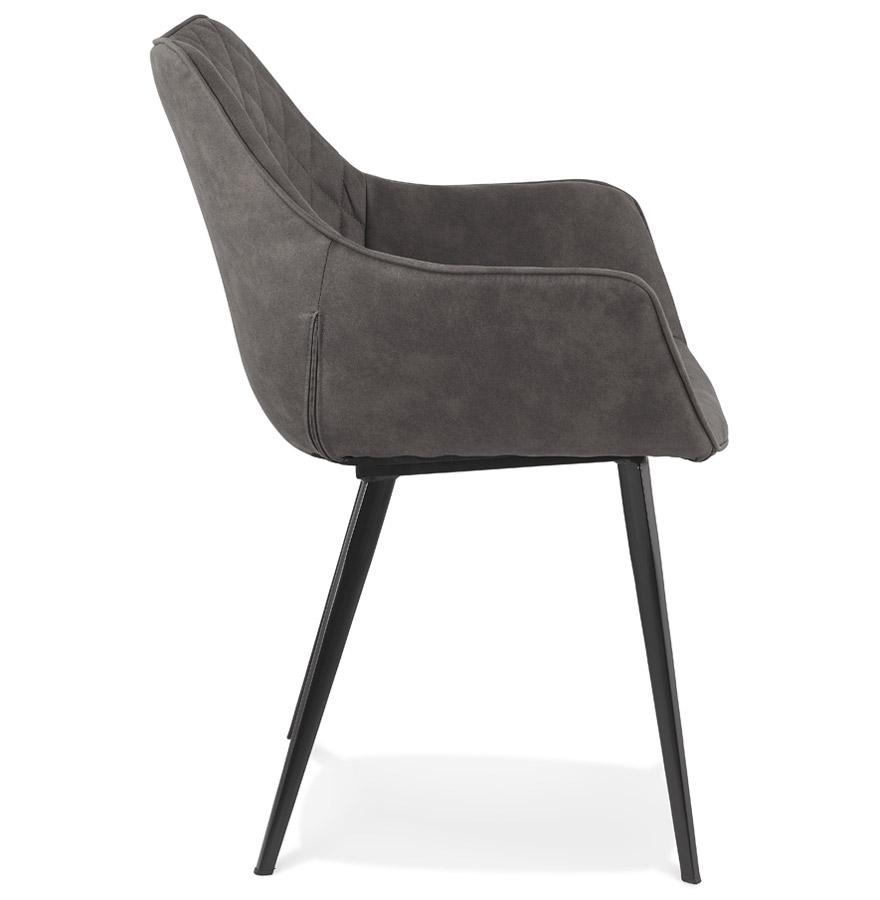 Kokoon Design Chair With Embossed 'CHIGI' Armrests In Dark Gray Microfiber And Black Metal Legs