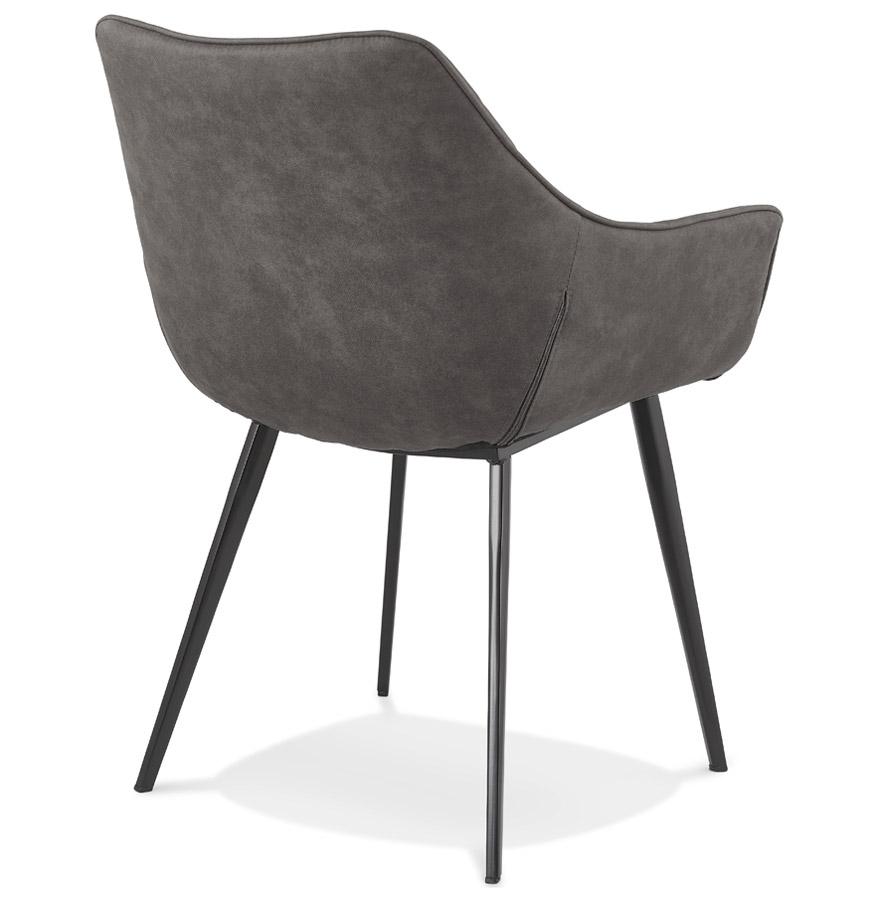 Kokoon Design Chair With Embossed 'CHIGI' Armrests In Dark Gray Microfiber And Black Metal Legs