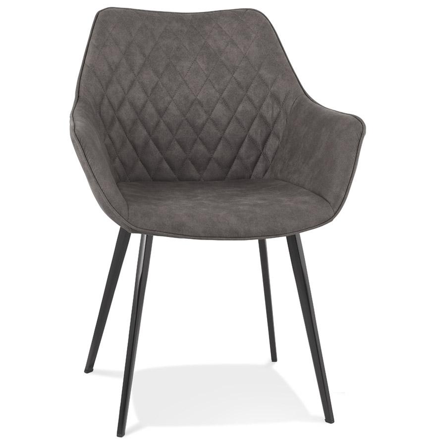 kokoon design Chair with embossed 'CHIGI' armrests in dark gray microfiber and black metal legs