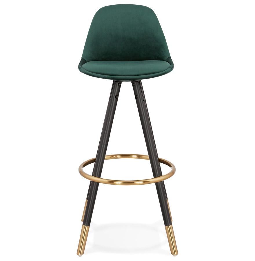 Kokoon Design CHICAGO' Designer Bar Stool In Green Velvet And 4 Black Wooden Legs