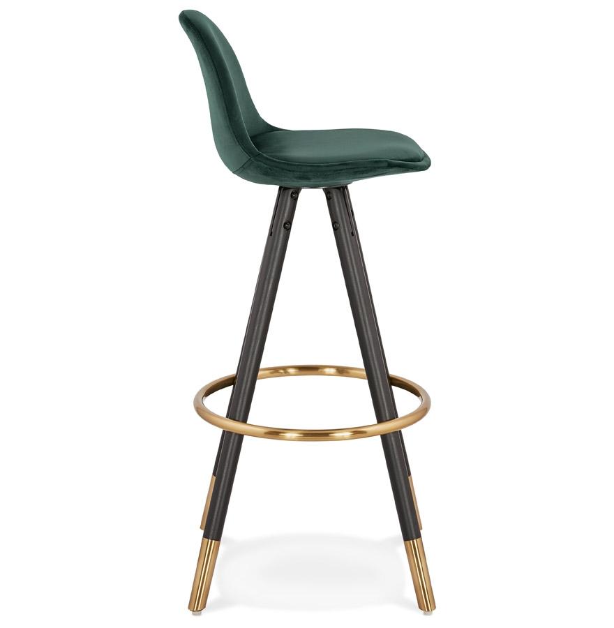 Kokoon Design CHICAGO' Designer Bar Stool In Green Velvet And 4 Black Wooden Legs