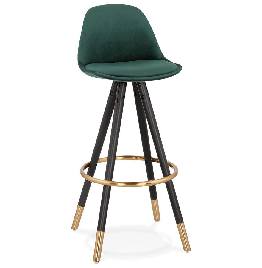 kokoon design CHICAGO' designer bar stool in green velvet and 4 black wooden legs