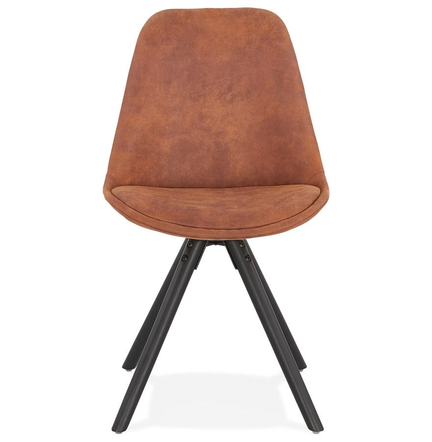 Kokoon Design Comfortable 'HARRY' Chair In Brown Microfiber And Black Wooden Legs