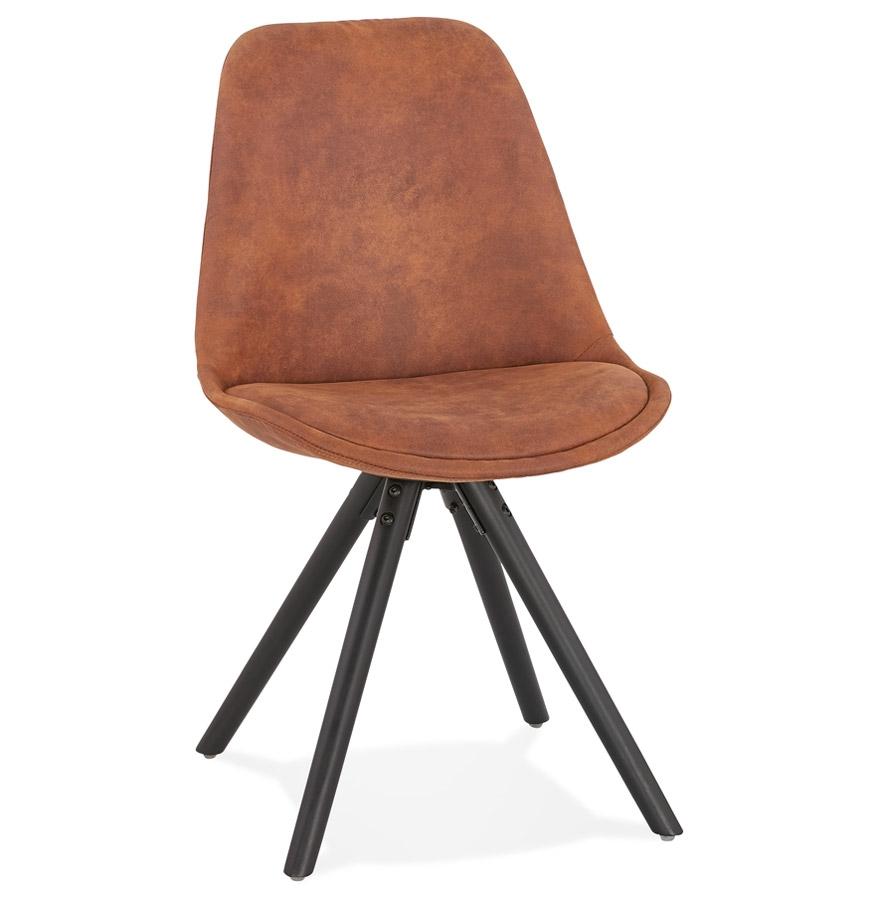 kokoon design Comfortable 'HARRY' chair in brown microfiber and black wooden legs