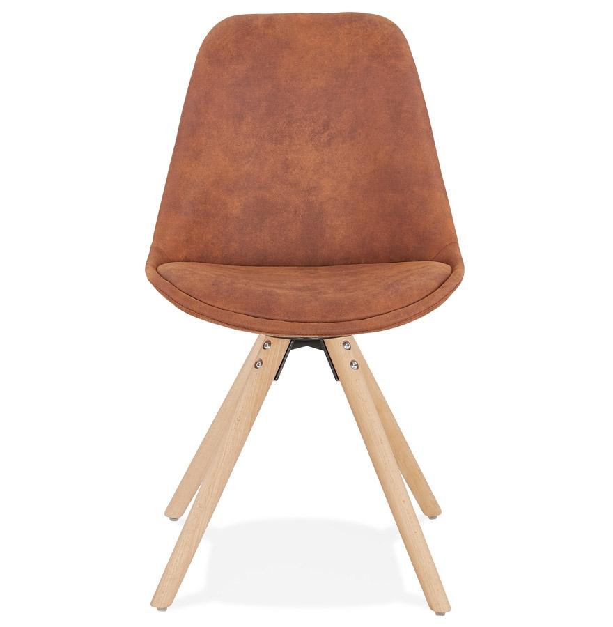 Kokoon Design Comfortable 'HARRY' Chair In Brown Microfiber And Natural Finish Wooden Legs