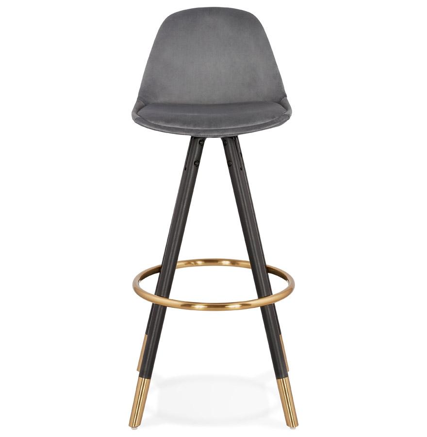 Kokoon Design Designer Bar Stool 'CHICAGO' In Gray Velvet And 4 Black Wooden Legs
