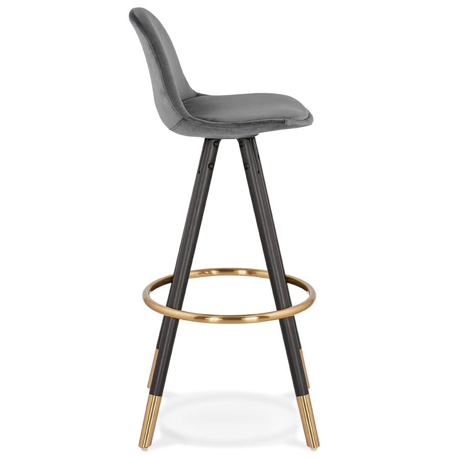 Kokoon Design Designer Bar Stool 'CHICAGO' In Gray Velvet And 4 Black Wooden Legs