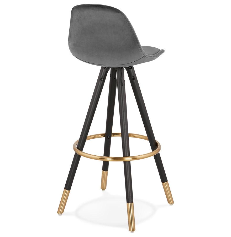 Kokoon Design Designer Bar Stool 'CHICAGO' In Gray Velvet And 4 Black Wooden Legs