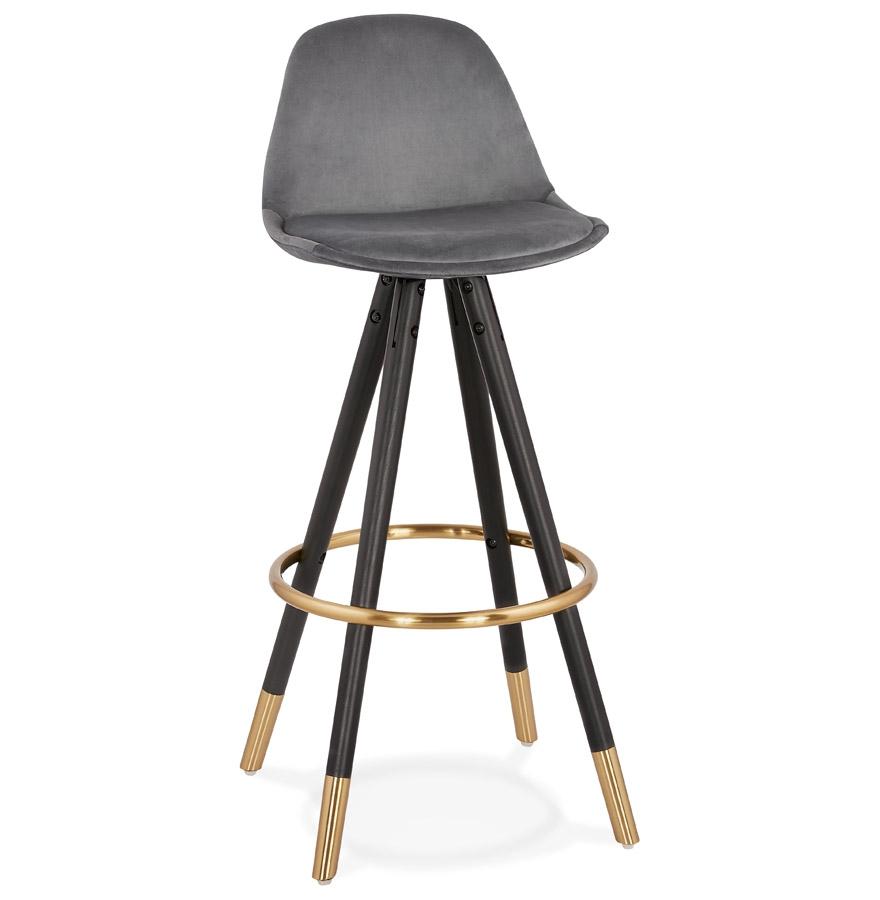kokoon design Designer bar stool 'CHICAGO' in gray velvet and 4 black wooden legs