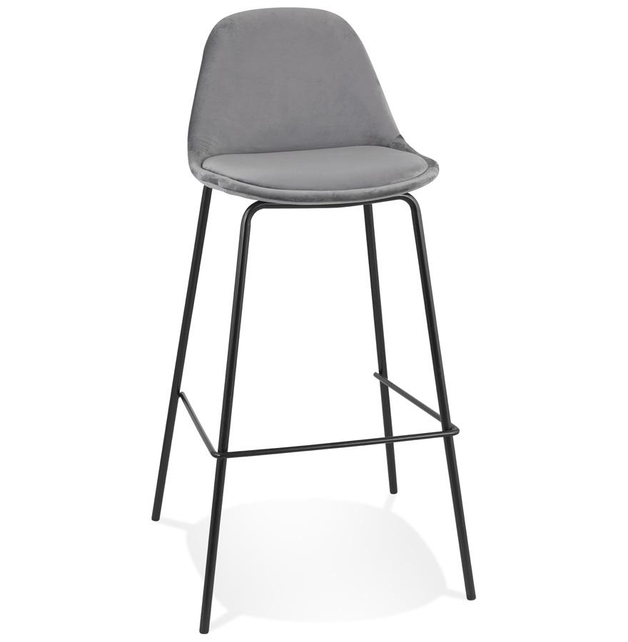 kokoon design FENTON' bar stool in gray velvet and black metal leg