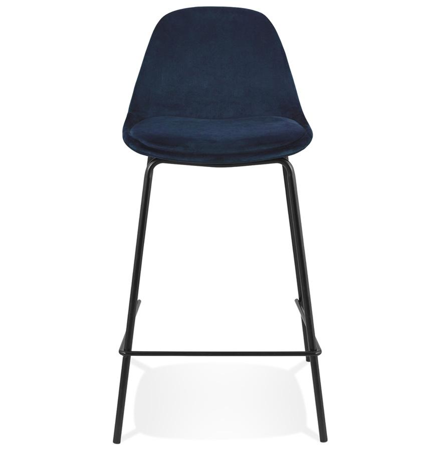 Kokoon Design FENTON MINI' Mid-height Snack Stool In Blue Velvet And Black Metal Base