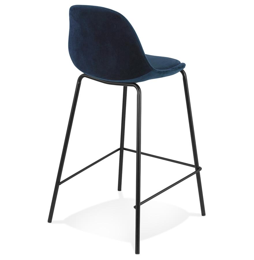 Kokoon Design FENTON MINI' Mid-height Snack Stool In Blue Velvet And Black Metal Base