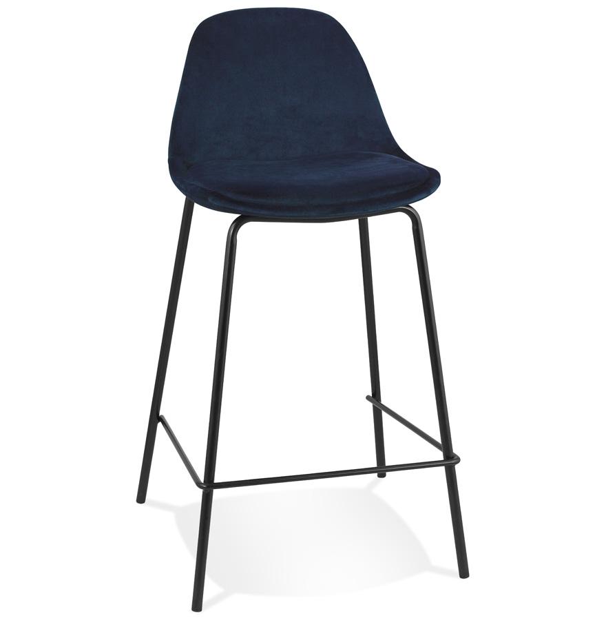 kokoon design FENTON MINI' mid-height snack stool in blue velvet and black metal base