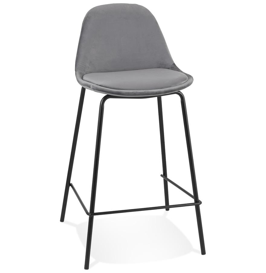 kokoon design FENTON MINI' mid-height snack stool in gray velvet and black metal base
