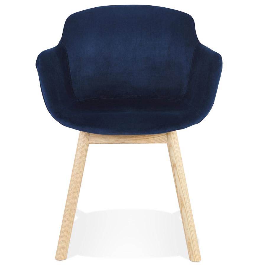Kokoon Design FRIDA' Chair With Armrests In Blue Velvet And Natural Wood Legs