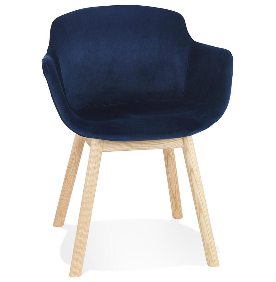 kokoon design FRIDA' chair with armrests in blue velvet and natural wood legs