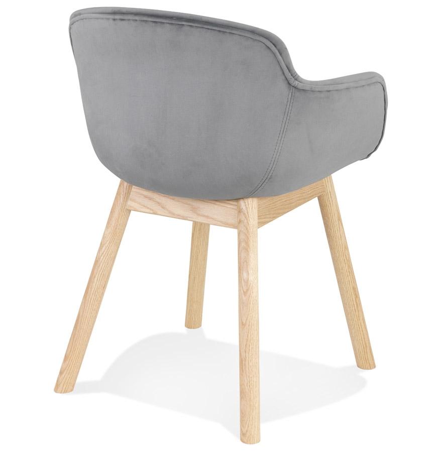 Kokoon Design FRIDA' Chair With Armrests In Gray Velvet And Natural Wood Legs