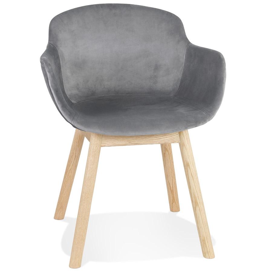 kokoon design FRIDA' chair with armrests in gray velvet and natural wood legs