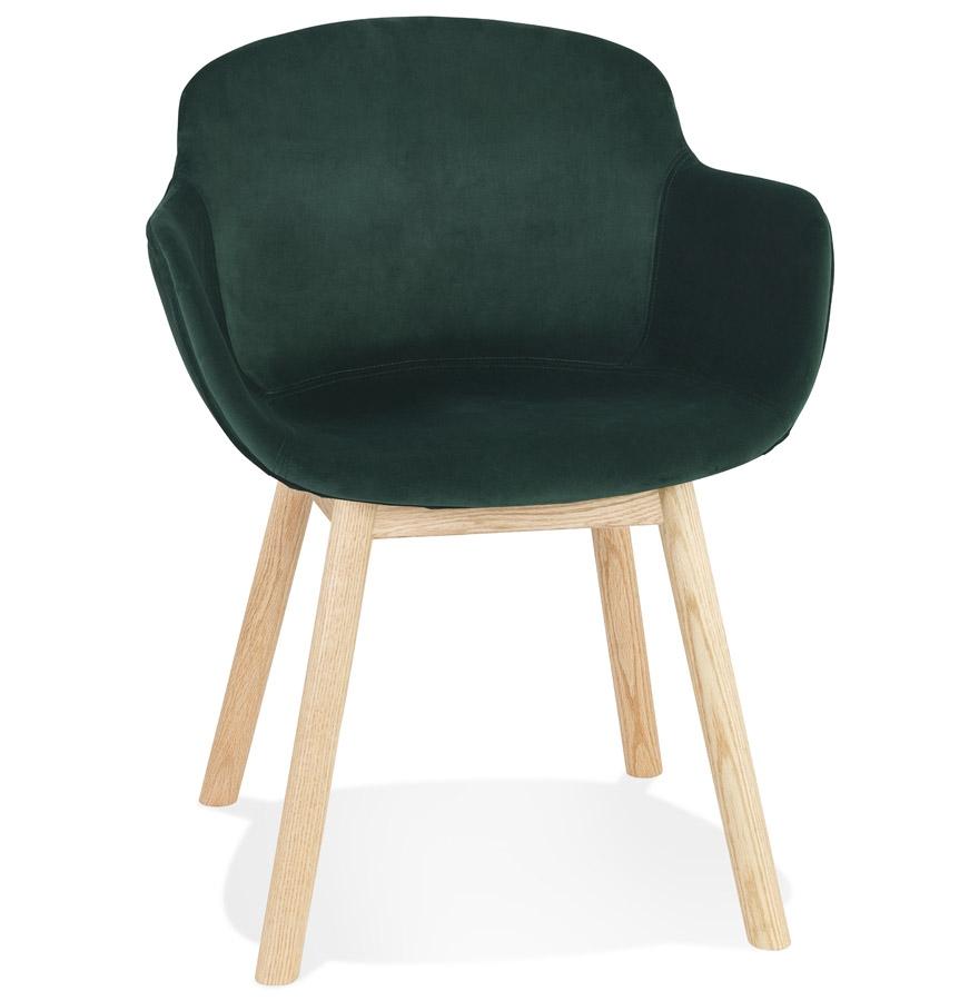 kokoon design FRIDA' chair with armrests in green velvet and natural wood legs