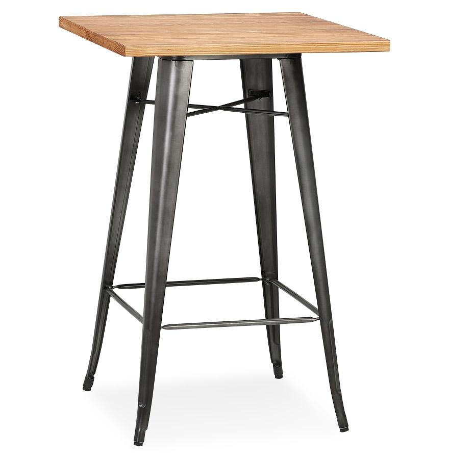 kokoon design GRAMY' industrial style high table in dark wood and gray metal legs - 70x70 cm