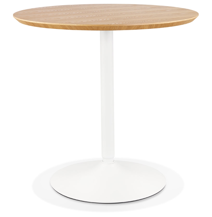 kokoon design HUSH' design round table in natural finish wood and white metal - Ø 80 cm