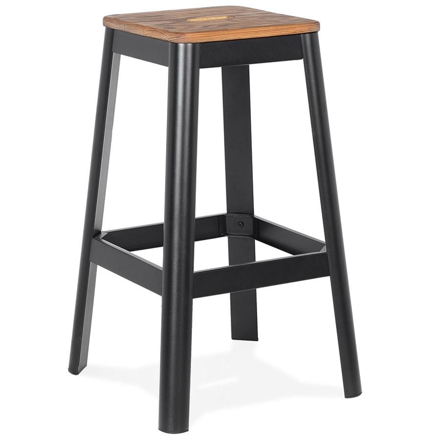 kokoon design Industrial style high stool 'LIDYA' with black metal structure and wooden seat