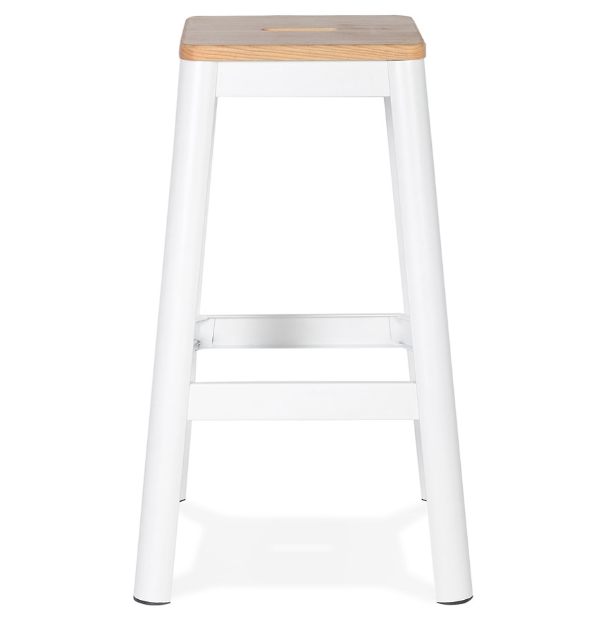 Kokoon Design Industrial Style High Stool 'LIDYA' With White Metal Structure And Wooden Seat