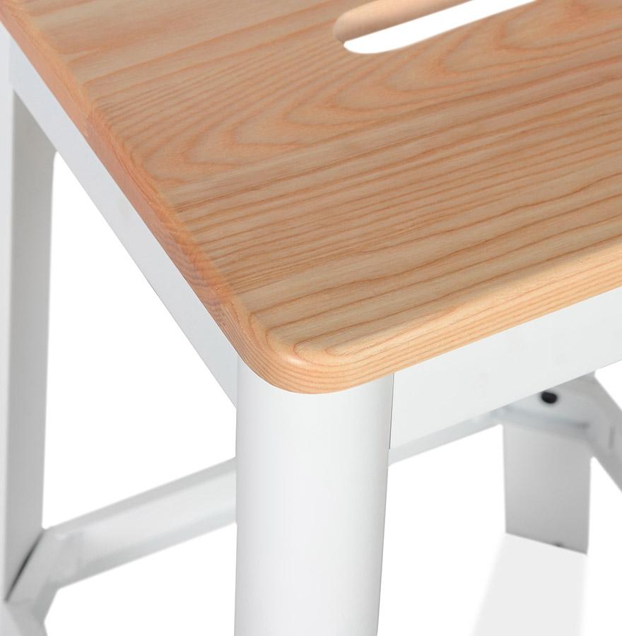 Kokoon Design Industrial Style High Stool 'LIDYA' With White Metal Structure And Wooden Seat