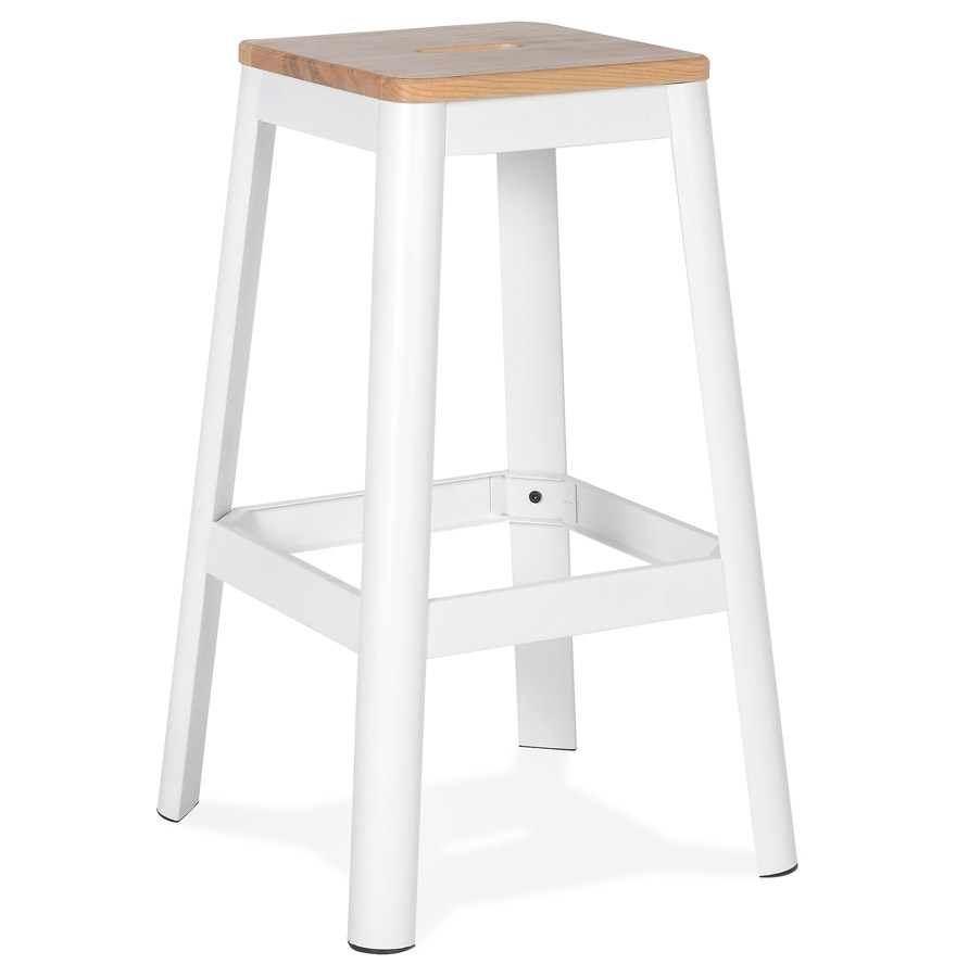 kokoon design Industrial style high stool 'LIDYA' with white metal structure and wooden seat