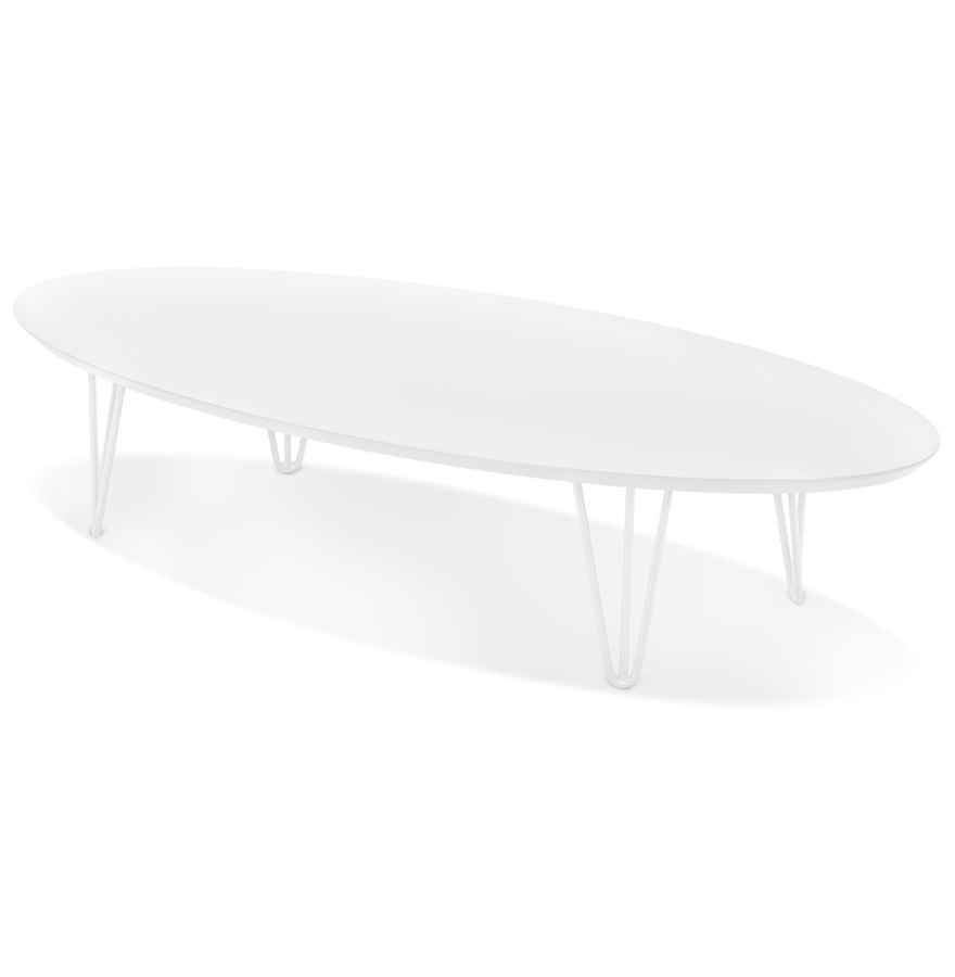 Kokoon Design Large 'ELYPSE' Living Room Coffee Table In Wood And White Metal