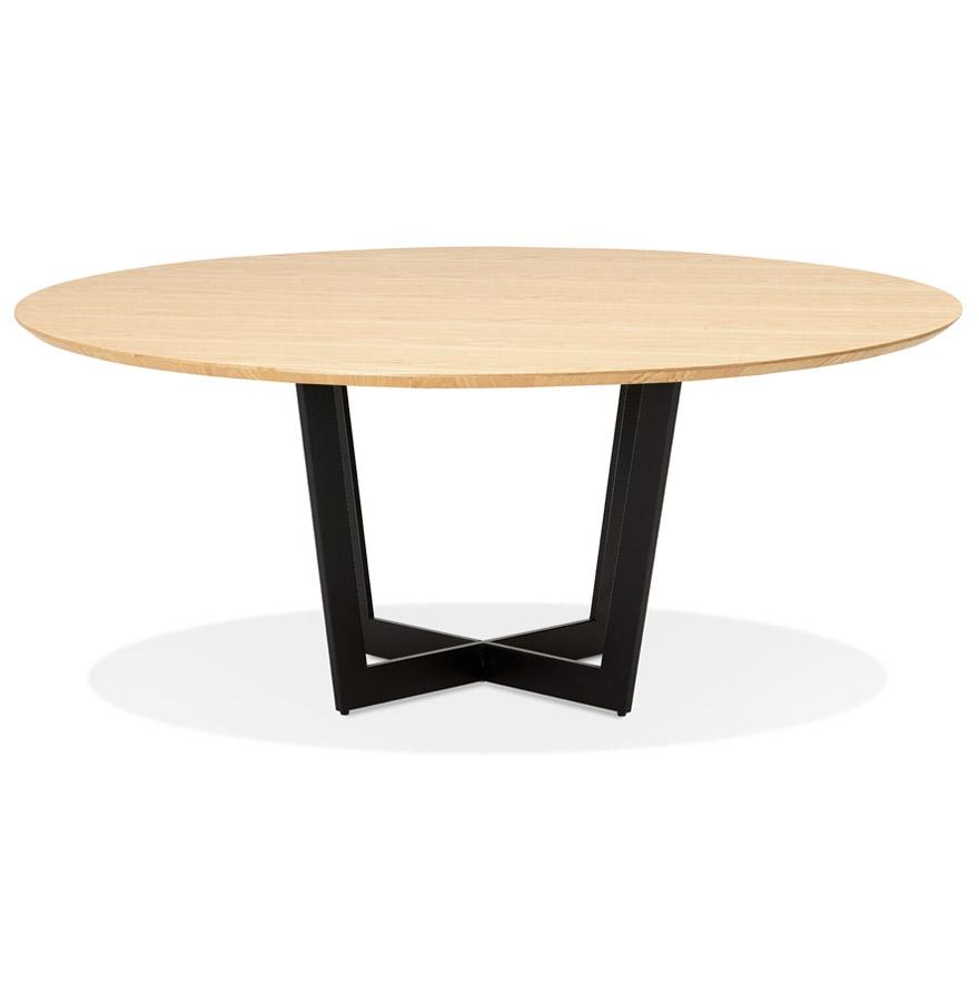 Kokoon Design LULU' Round Dining Room Table In Natural Finish Wood And Black Metal - Ø140 Cm