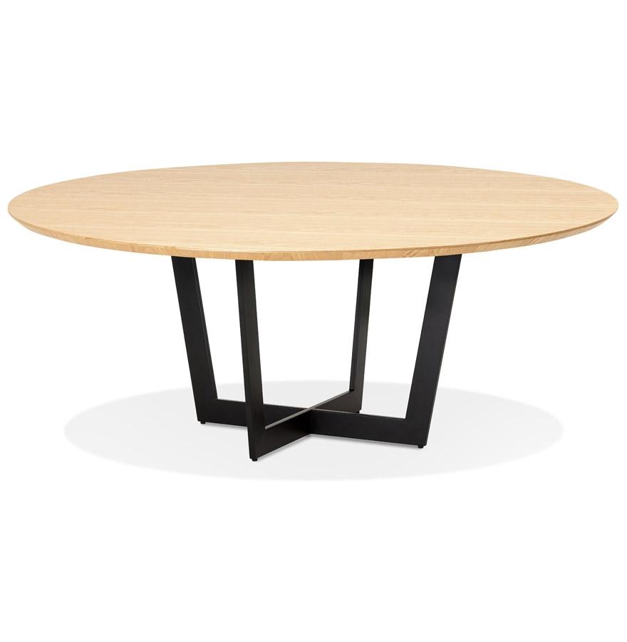 kokoon design LULU' round dining room table in natural finish wood and black metal - Ø140 cm