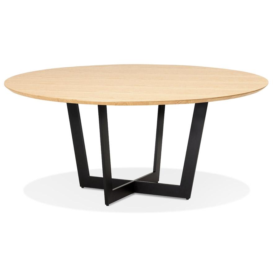 kokoon design LULU' round dining room table in natural finish wood and black metal - Ø120 cm