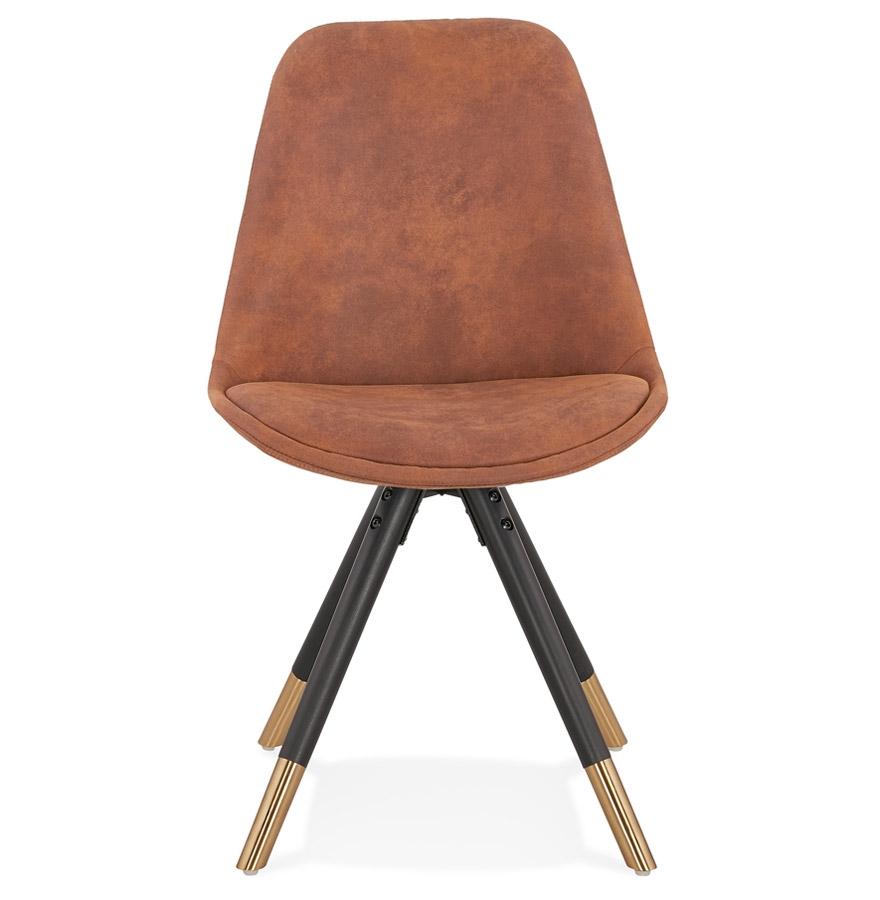 Kokoon Design MAGGY' Designer Chair In Brown Microfiber And Black Wooden Legs