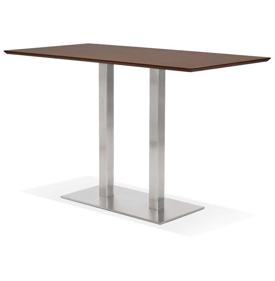 Kokoon Design MAMBO BAR' Designer High Table In Walnut Finish Wood With Brushed Metal Leg - 180x90 Cm