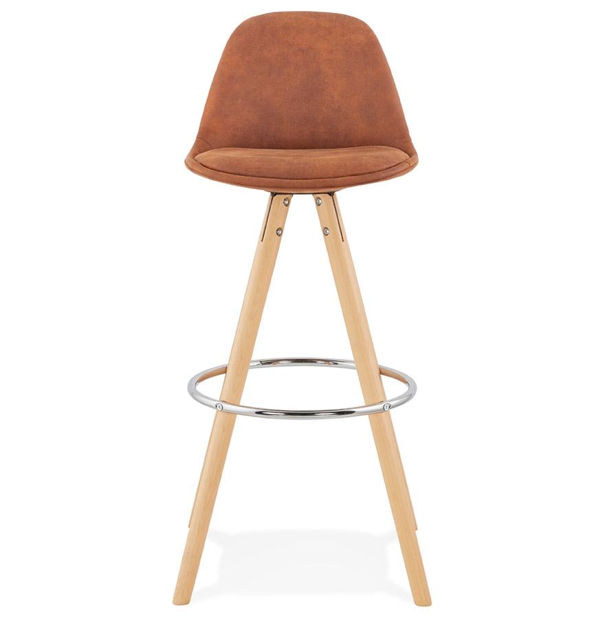 Kokoon Design MARKA' Bar Stool In Brown Microfiber And Natural Wood Legs