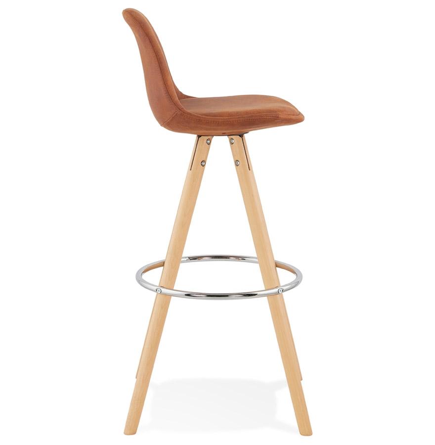 Kokoon Design MARKA' Bar Stool In Brown Microfiber And Natural Wood Legs