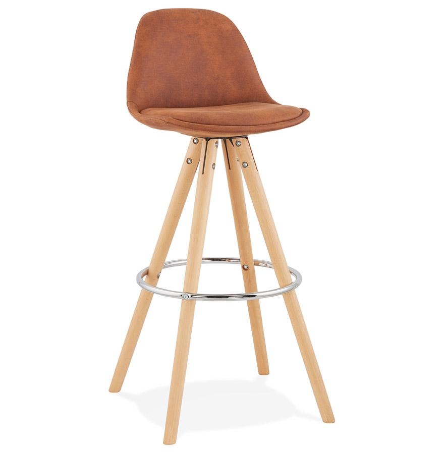 kokoon design MARKA' bar stool in brown microfiber and natural wood legs