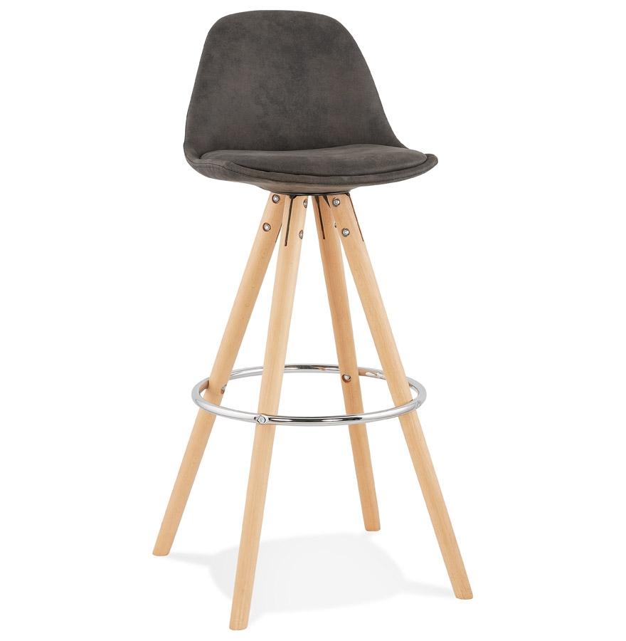 kokoon design MARKA' bar stool in gray microfiber and natural wood legs