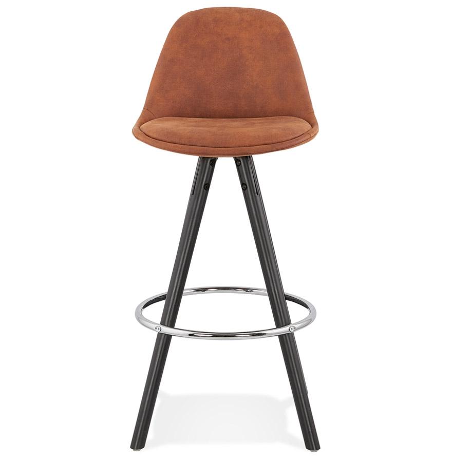 Kokoon Design MARKA MINI' Mid-height Snack Stool In Brown Microfiber And Black Wooden Legs