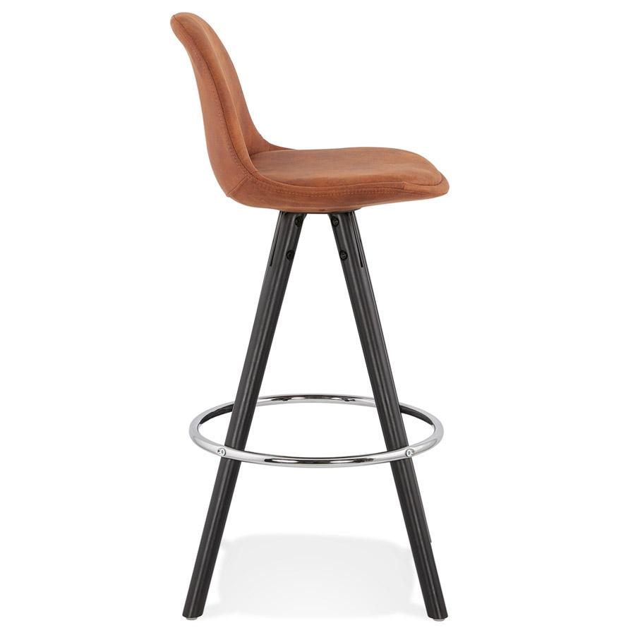 Kokoon Design MARKA MINI' Mid-height Snack Stool In Brown Microfiber And Black Wooden Legs