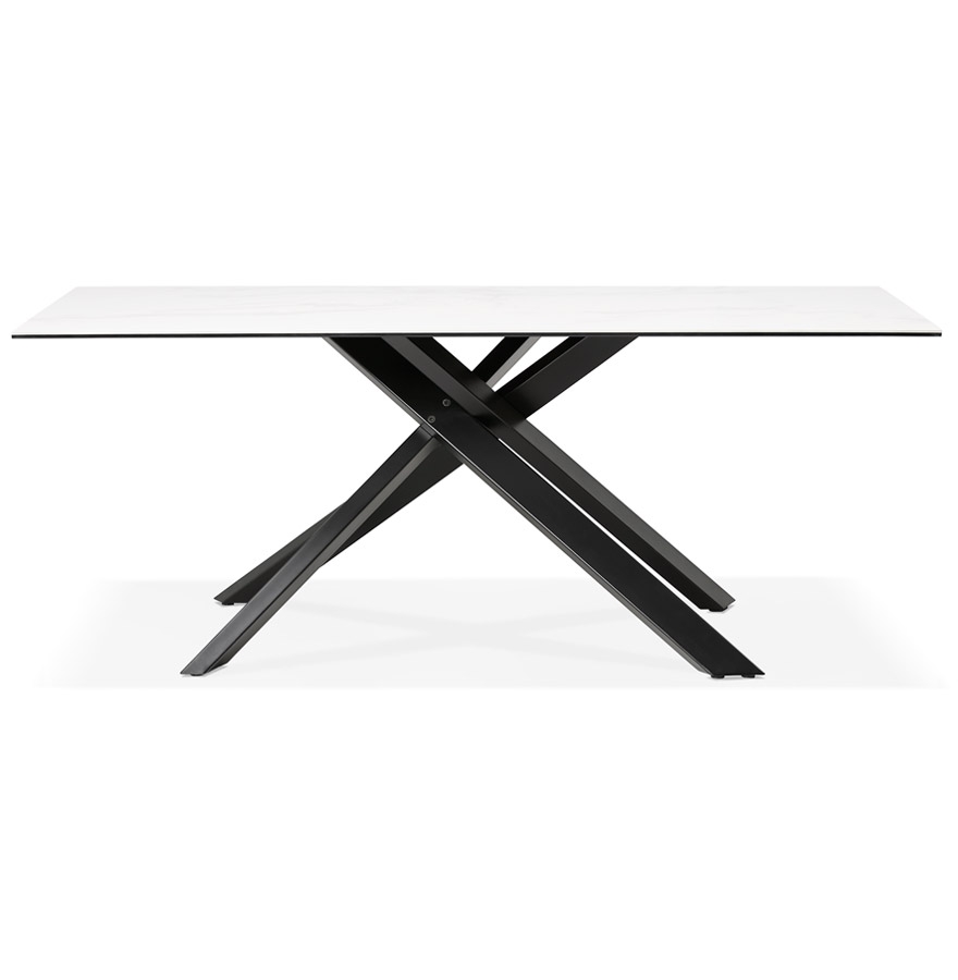 Kokoon Design MARKINA' White Ceramic Dining Table With Central Black X-shaped Leg - 180x90 Cm