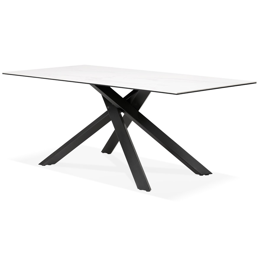 Kokoon Design MARKINA' White Ceramic Dining Table With Central Black X-shaped Leg - 180x90 Cm