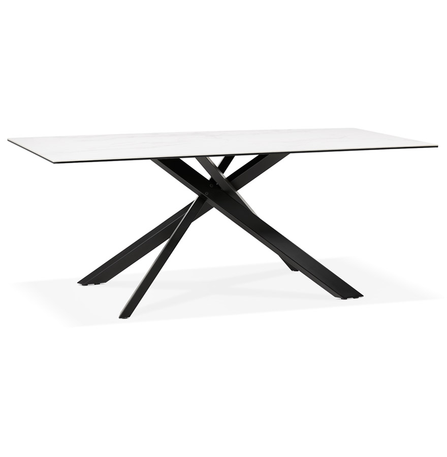 kokoon design MARKINA' white ceramic dining table with central black x-shaped leg - 180x90 cm