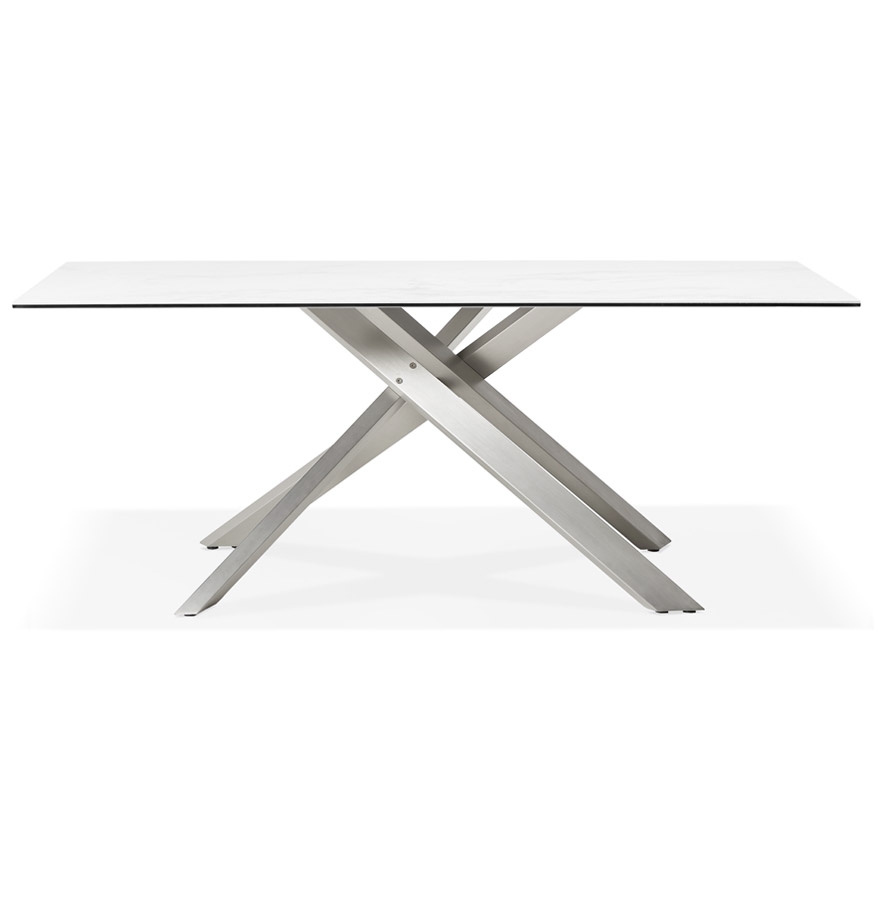 Kokoon Design MARKINA' White Ceramic Dining Table With Central Metal Leg - 180x90 Cm