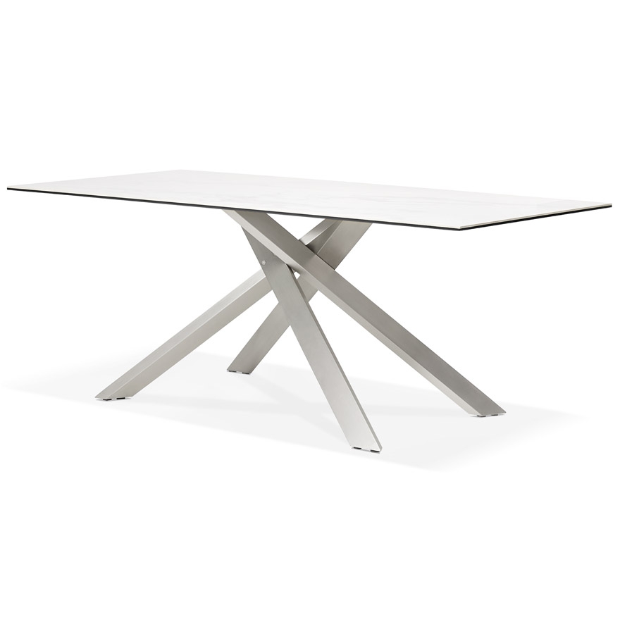 Kokoon Design MARKINA' White Ceramic Dining Table With Central Metal Leg - 180x90 Cm