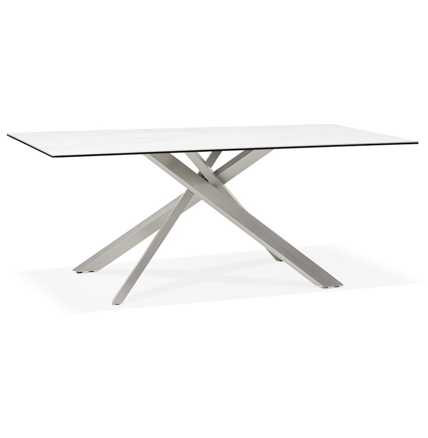kokoon design MARKINA' white ceramic dining table with central metal leg - 180x90 cm