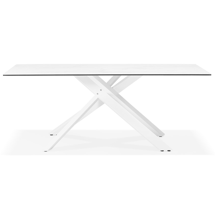 Kokoon Design MARKINA' White Ceramic Dining Table With Central White X-shaped Leg - 180x90 Cm