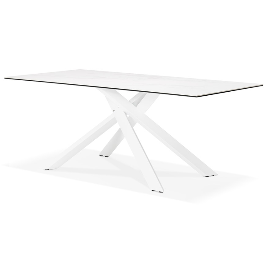 Kokoon Design MARKINA' White Ceramic Dining Table With Central White X-shaped Leg - 180x90 Cm